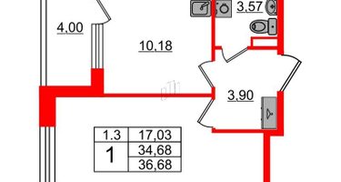 1-к. квартира, 34&nbsp;м²