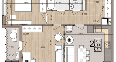 2-к. квартира, 64&nbsp;м²