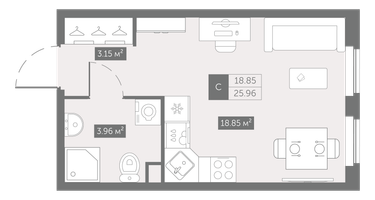 Студия, 25&nbsp;м²