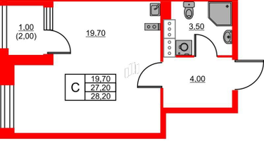 Студия, 28 м²