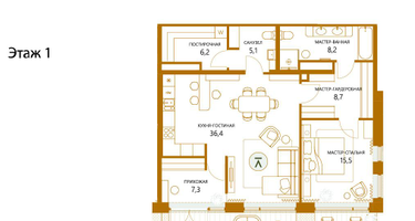 1-к. квартира, 84&nbsp;м²