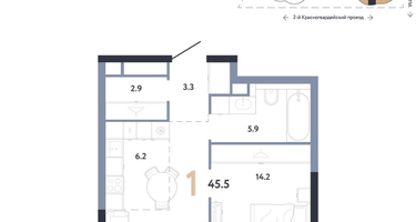 1-к. квартира, 45 м²