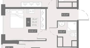 2-к. квартира, 57&nbsp;м²