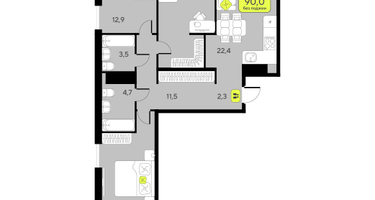 3-к. квартира, 90 м²
