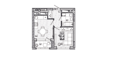 1-к. квартира, 28&nbsp;м²