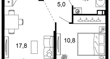 1-к. квартира, 39&nbsp;м²