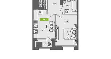 1-к. квартира, 34&nbsp;м²