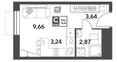 Студия, 19&nbsp;м²