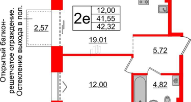 1-к. квартира, 41&nbsp;м²