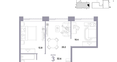 3-к. квартира, 52 м²