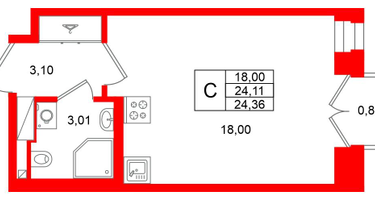 Студия, 24&nbsp;м²