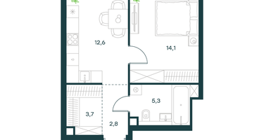 1-к. квартира, 38&nbsp;м²