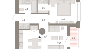 1-к. квартира, 47&nbsp;м²