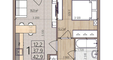 1-к. квартира, 42&nbsp;м²