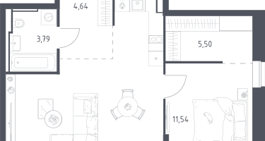 1-к. квартира, 50&nbsp;м²