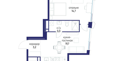 1-к. квартира, 42&nbsp;м²