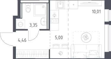 1-к. квартира, 22&nbsp;м²