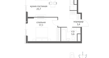 1-к. квартира, 51&nbsp;м²