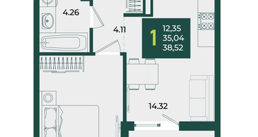 1-к. квартира, 38&nbsp;м²
