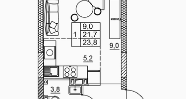 1-к. квартира, 23&nbsp;м²