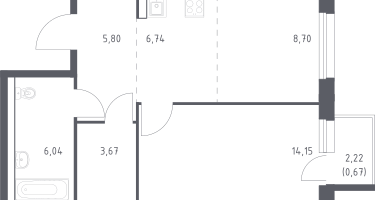 1-к. квартира, 45&nbsp;м²