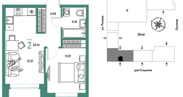 2-к. квартира, 35 м²