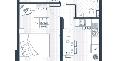 1-к. квартира, 37 м²