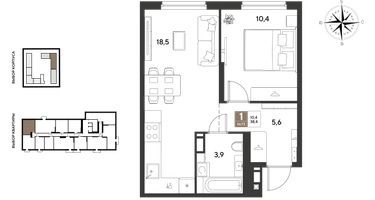 1-к. квартира, 38 м²