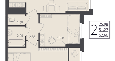 2-к. квартира, 53&nbsp;м²