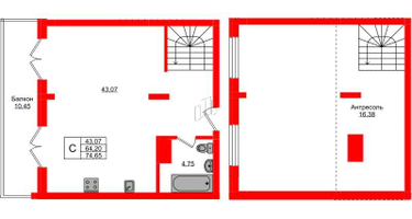Студия, 74&nbsp;м²