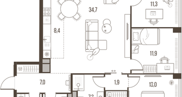 4-к. квартира, 106&nbsp;м²