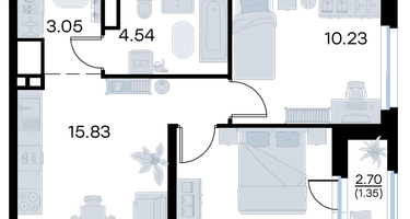 2-к. квартира, 45&nbsp;м²