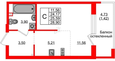 Студия, 25&nbsp;м²
