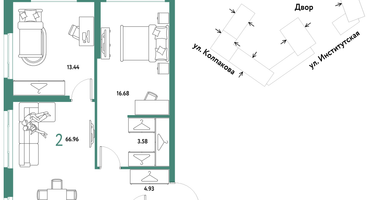 2-к. квартира, 66&nbsp;м²