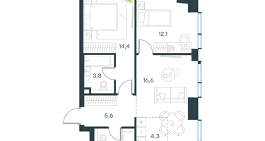 3-к. квартира, 60&nbsp;м²