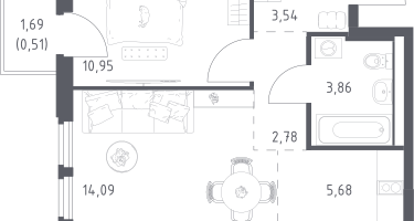 Студия, 41&nbsp;м²