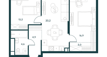 2-к. квартира, 62 м²