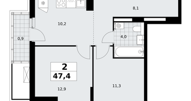 2-к. квартира, 47 м²