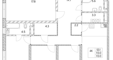 4-к. квартира, 113&nbsp;м²