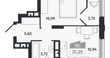 1-к. квартира, 31&nbsp;м²