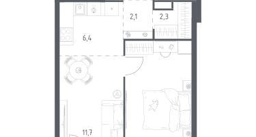 1-к. квартира, 49&nbsp;м²