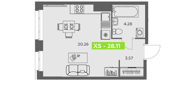 Студия, 28&nbsp;м²
