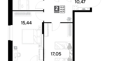 2-к. квартира, 66&nbsp;м²