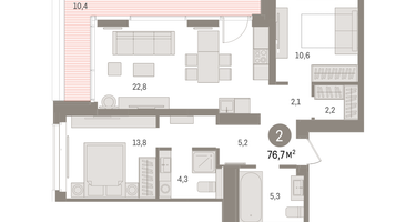 2-к. квартира, 76&nbsp;м²