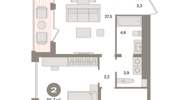 2-к. квартира, 85 м²