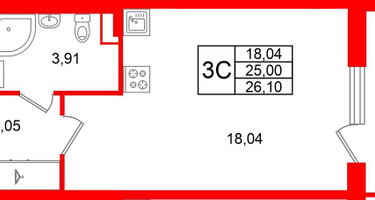 Студия, 25&nbsp;м²