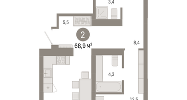 2-к. квартира, 68 м²