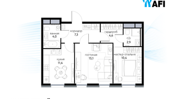 2-к. квартира, 57&nbsp;м²