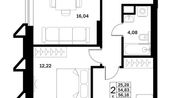 2-к. квартира, 56&nbsp;м²