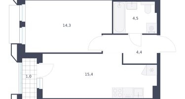 1-к. квартира, 39&nbsp;м²